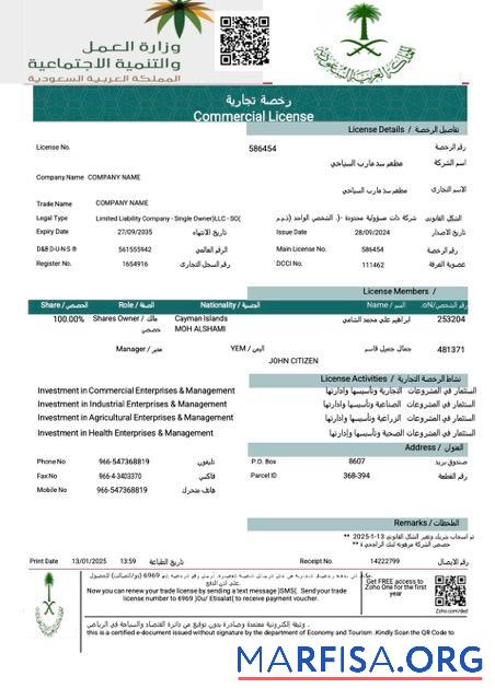 Realistic UAE commercial license Word and PDF template